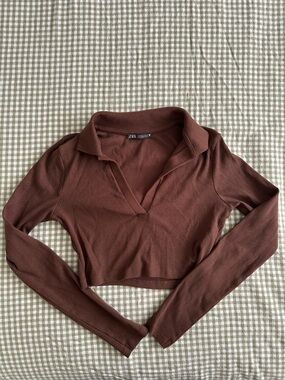 Zara Ribbed Crop Top - Brown